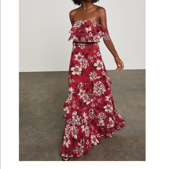 bcbg off the shoulder ruffle dress
